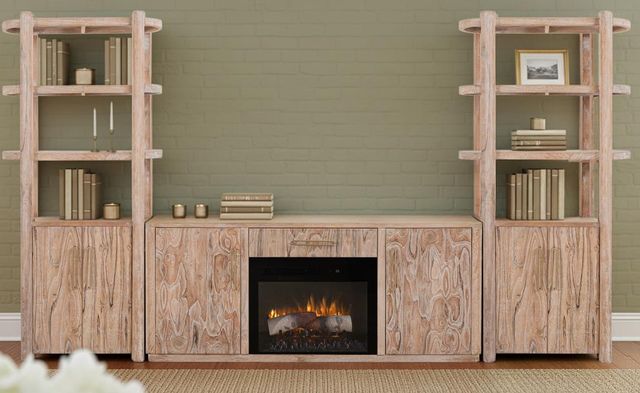 International Furniture Direct Balam White TV Stand with Fireplace-3