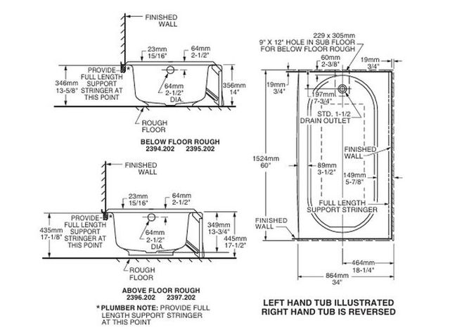 American Standard Princeton® White 60” x 34” ntegral Apron Bathtub Above Floor Rough Right-Hand Outlet-3