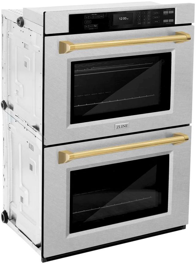 ZLINE Autograph Edition Professional 30" Stainless Steel Double Electric Wall Oven with Polished Gold Accents-2