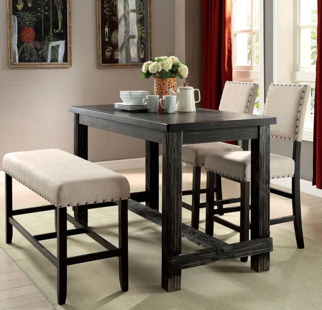Furniture of America® Sania II 4-Piece Antique Black Counter Height Dining with Bench -1