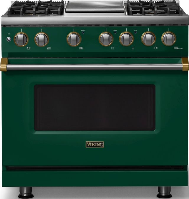 Viking® 5 Series 36" Ivy Pro Style Dual Fuel (LP) Range with Brushed Brass Trim-0