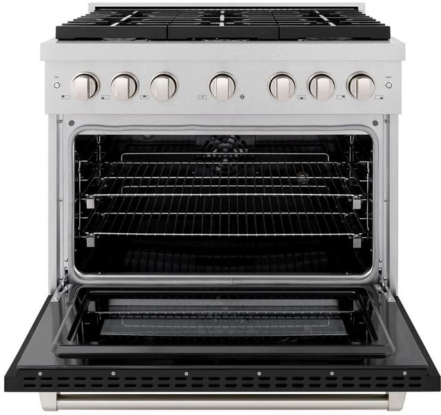 ZLINE Paramount 36" Satin Stainless Steel Pro Style Dual Fuel Range with Black Matte Door-1
