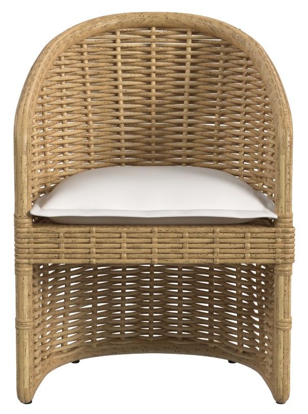 Sunset West Playa Natural Resin Wicker Outdoor Dining Arm Chair with Soothe Pearl Cushion-1