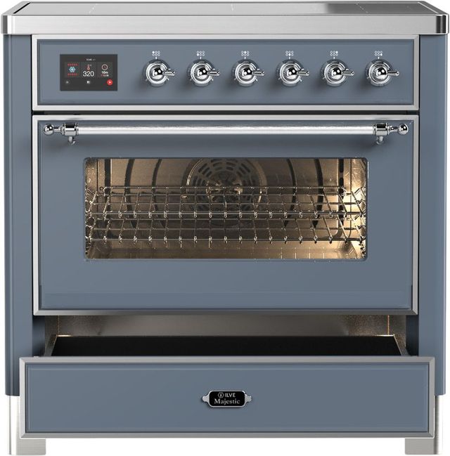 Ilve® Majestic III 36" Blue Gray Pro Style Induction Range with Triple Glass Door and Chrome Trim-3