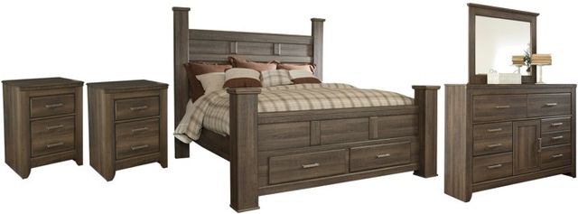 Signature Design by Ashley® Juararo 5-Piece Dark Brown King Storage Poster Bed Set-0