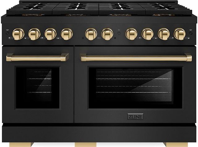 ZLINE Autograph Edition Paramount Series 48" Black Stainless Steel Pro Style Gas Range with Polished Gold Accents -0