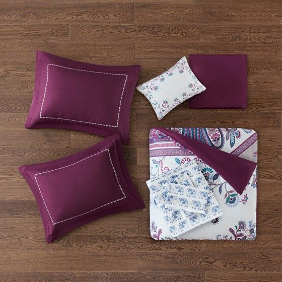 Olliix by Intelligent Design Tulay Twin Purple Complete Bed And Sheet Set-1
