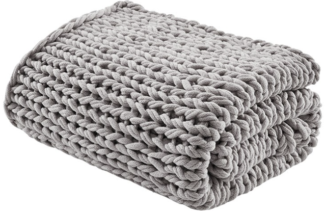 Olliix by Madison Park Chunky Double Knit Grey Throw-1