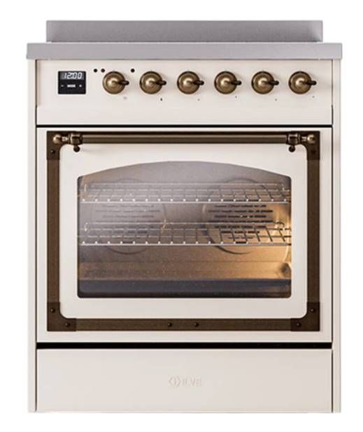 Ilve® Nostalgie II Noblesse 30'' Antique White Pro Style Induction Range with Burnished Trim-1