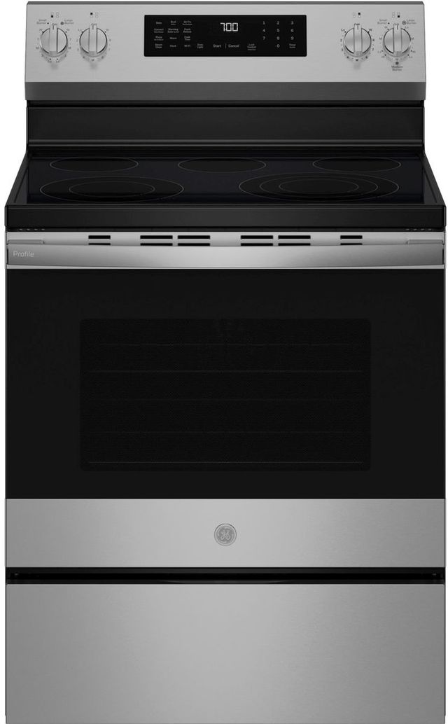 GE Profile™ 30" Fingerprint Resistant Stainless Steel Smart Freestanding Electric Convection Range with No Preheat Air Fry and EasyWash™ Oven Tray-0