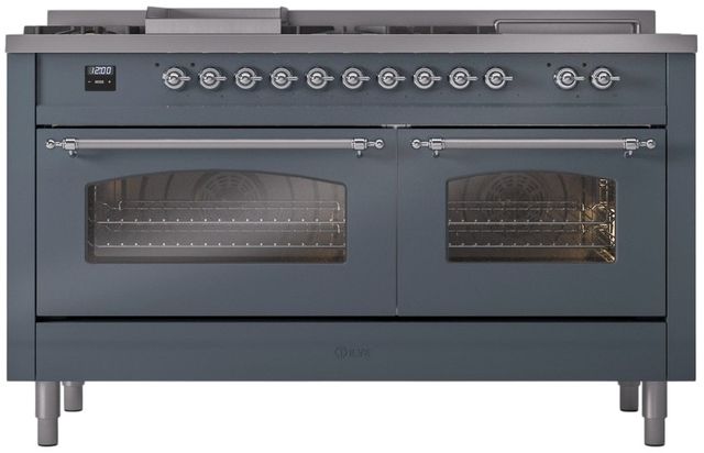 Ilve® Nostalgie II Series 60" Blue Grey Pro Style Dual Fuel Range-1