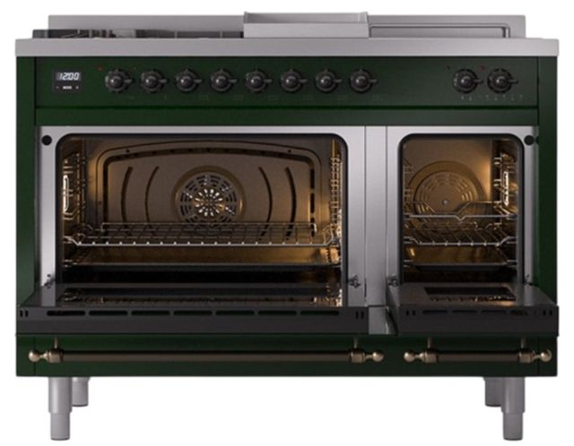 Ilve® Nostalgie II Noblesse 48'' Emerald Green Pro Style Dual Fuel Range with Burnished Trim-2