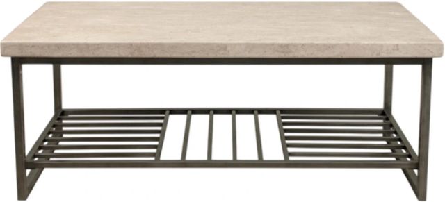 Riverside Furniture Capri Alabaster Travertine Rectangular Coffee Table with Black Base-2