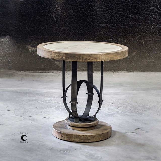 Uttermost® Sydney Light Oak Side Table with Aged Steel Base-3