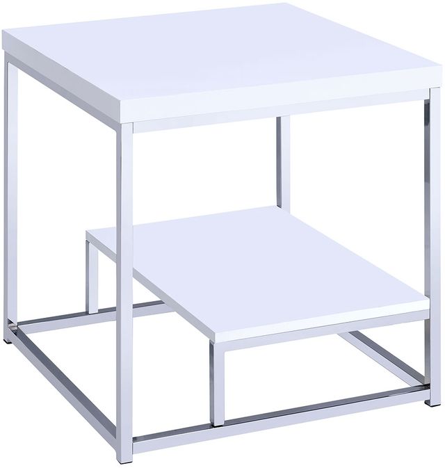 Steve Silver Co. Lucia White End Table with Chrome Base-0