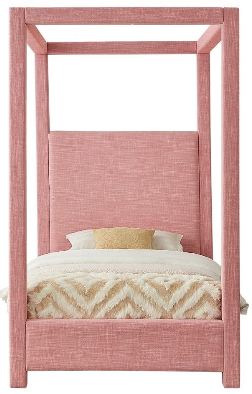 Meridian Furniture Emerson Pink Twin Upholstered Canopy Bed-1