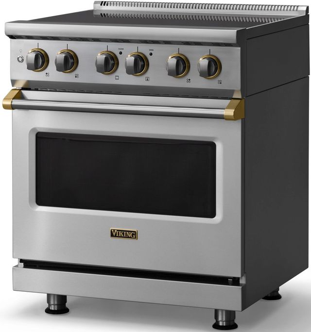 Viking® 5 Series 30" Stainless Steel Pro Style Induction Range with Brushed Brass Trim-3
