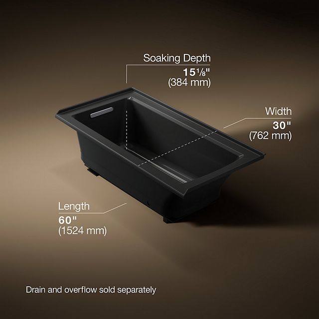 KOHLER® Archer® Black 60" x 30" Heated Bubble Massage™ Air Bath - Left Drain-3