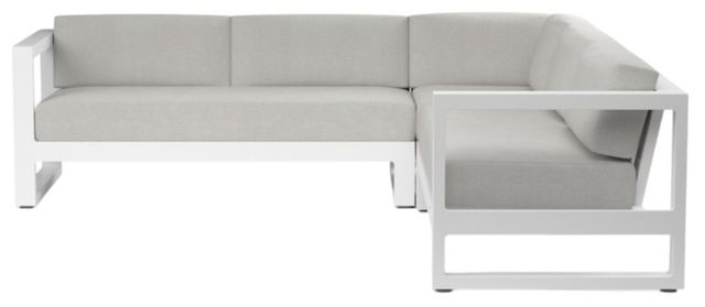 Sunset West Newport 3-Piece Satin White Aluminum Outdoor Sectional with Cast Silver Cushion-1