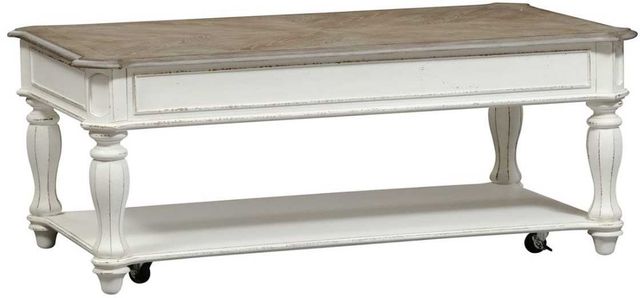 Liberty Furniture Magnolia Manor Weathered Bark Lift Top Cocktail Table with Antique White Base-0