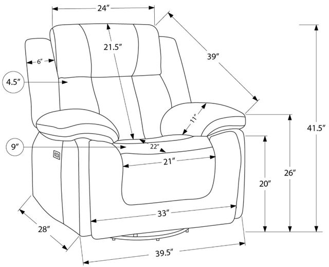 Monarch Specialties Inc. Light Grey Oversized Upholstered Power Swivel Glider Reclining Chair with USB Ports-3