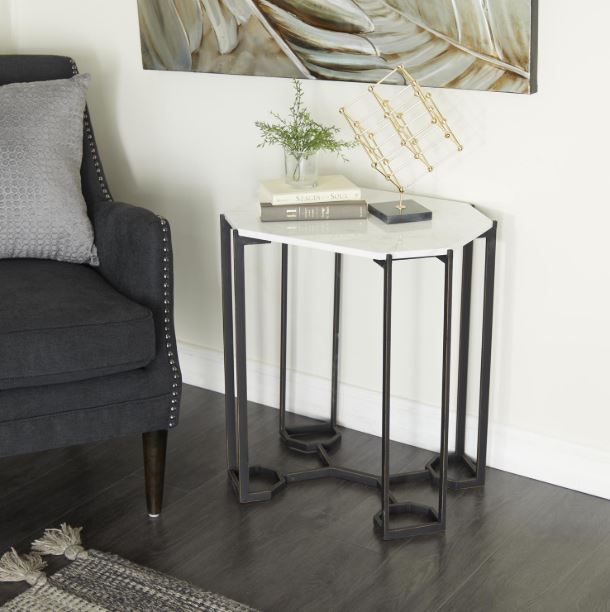 Deco Marche White Accent Table with Black Base-4