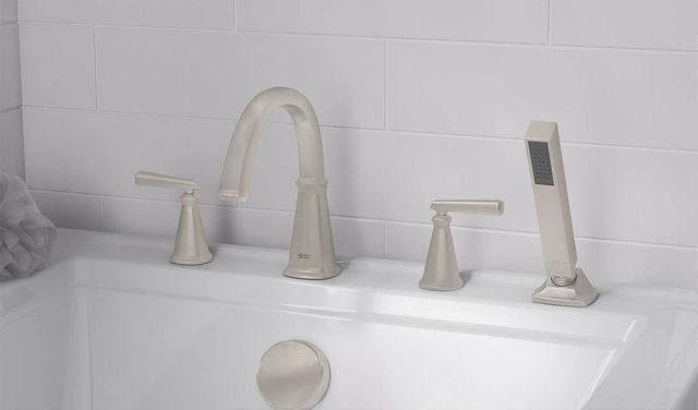 American Standard Edgemere® Brushed Nickel Deck Mounted Roman Tub Filler with Hand Shower-2