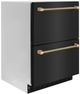 ZLINE Autograph Edition Touchstone 24 " 4.6 Cu. Ft. Black Stainless Steel Doors and Champagne Bronze Helix Handles 168 Can Outdoor-Rated Dual Refrigerator Drawer -1