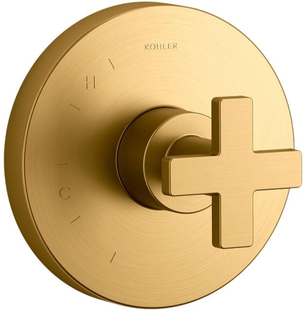 KOHLER® Composed® Rite-Temp® Vibrant Brushed Moderne Brass Valve Trim with Cross Handle-0