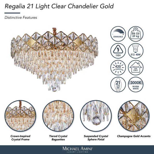 Michael Amini® Regalia Clear/Gold 21-Light Chandelier-3