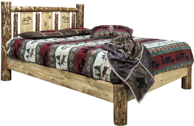 Montana Woodworks® Glacier Country Stained and Lacquered Full Platform Bed with Laser Engraved Moose Design-0
