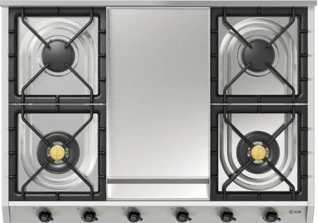 Ilve Nostalgie II 36” Stainless Steel Gas Cooktop with 6 Burners, Griddle and Burnished Trim-0