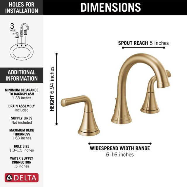 Delta Kayra® Champagne Bronze 2-Handle Widespread Bathroom Faucet-1
