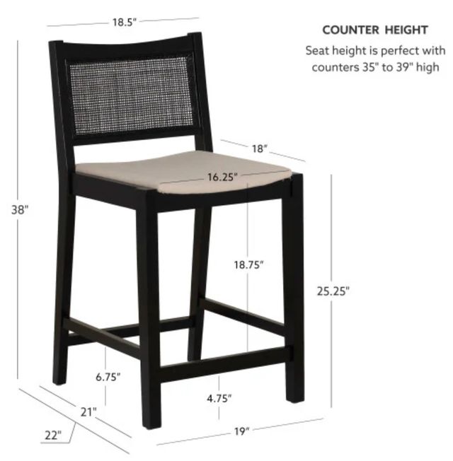 Powell® Beaux 2-Piece Black Cane Counter Stool-2