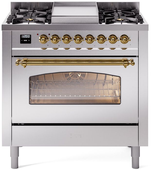 Ilve® Nostalgie II Series 36" Stainless Steel Pro Style Dual Fuel Range-0