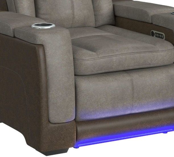 Elements International Lantana Brown/Rocky Gray Power Recliner with Power Headrest-4