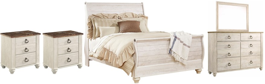 Willowton 5 Piece King Panel Bedroom - Whitewash