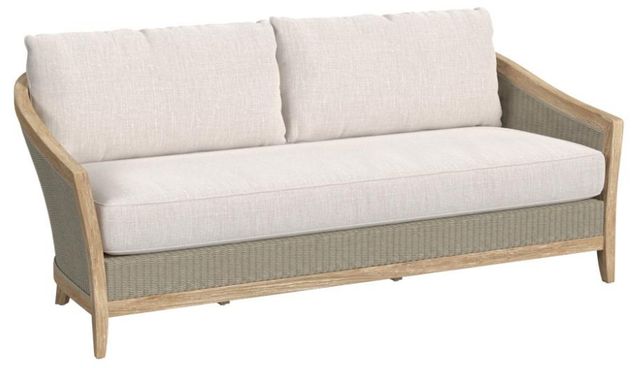 Sunset West Cambria Latte/Natural Teak/Wicker Outdoor Sofa with Canvas Canvas Cushion-0