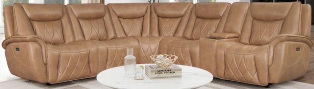 Corinthian Furniture Jordan 6-Piece Camel L-Shape Power Reclining Sectional with Console-0