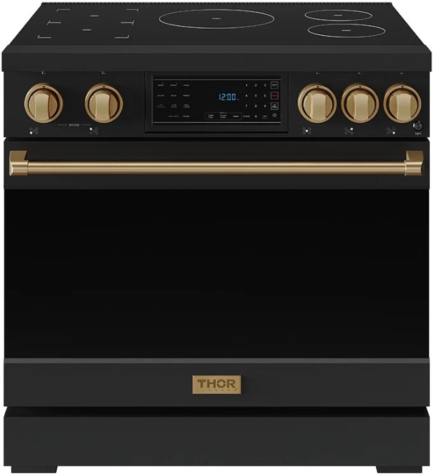 Thor Kitchen® Gordon Ramsay Collection 36" Black Pro Style Induction Range with Tilt Panel Touch Control and Bronze Trim