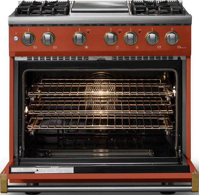 Viking® 5 Series 36" Spiced Cider Pro Style Dual Fuel (LP) Range with Brushed Brass Trim-1