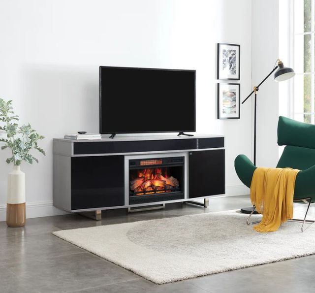 ClassicFlame® Enterprise Gloss White/Smoked Glass TV Stand-1