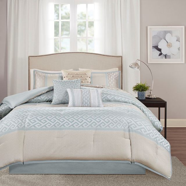 Olliix by Madison Park 7 Piece Aqua King Bennett Comforter Set-1