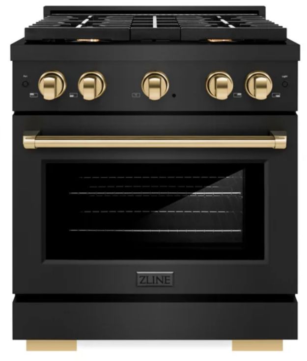 ZLINE Autograph Edition 30" Black Stainless Steel Pro Style Gas Range with 4 Burner Cooktop-0