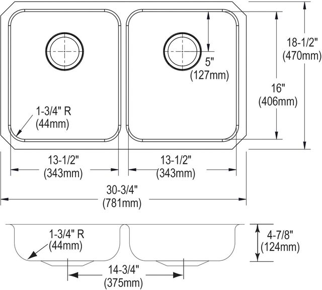 Elkay Lustertone® Classic Lustrous Satin 30-3/4" x 18-1/2" x 4-7/8" Double Bowl Undermount ADA Sink with Perfect Drain®-1