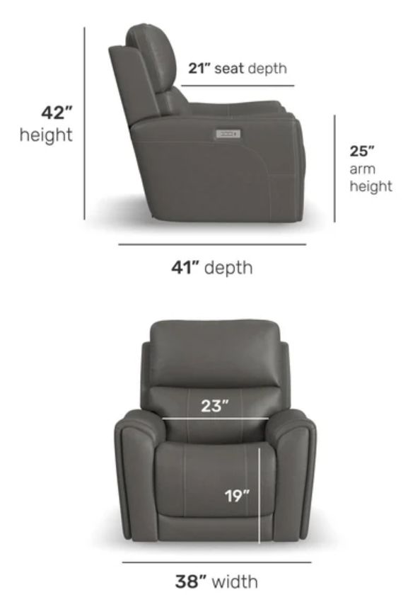Flexsteel® Carter Smoke Power Recliner with Power Headrest and Lumbar-2