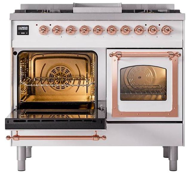 Ilve® Nostalgie II Noblesse 40'' White Pro Style Dual Fuel Range with Copper Trim-3
