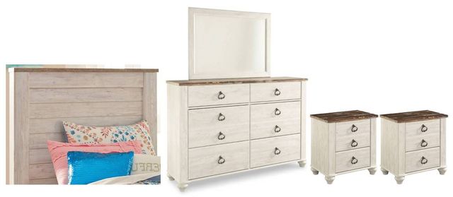 Signature Design by Ashley® Willowton 5-Piece Whitewash Full Youth Panel Headboard Bedroom Set-0