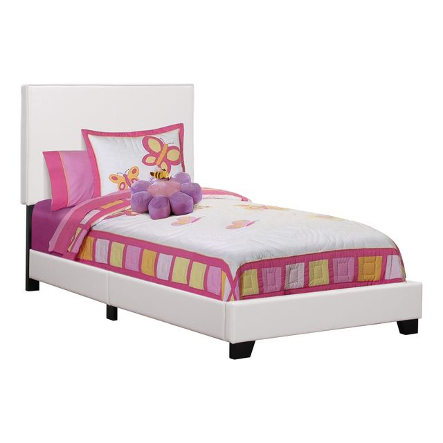 Monarch Specialties Inc. White Faux Leather Twin Bed-0