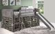 Donco Kids Louver Antique Grey Twin Low Loft Bed with Slide and Green Camo Tent Kit-0